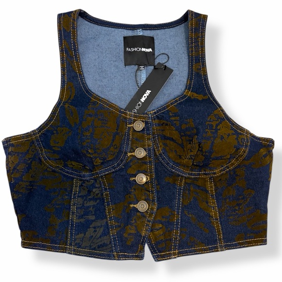 Fashion Nova Tops - Fashion Nova Denim Bustier Corset Size Medium
Dark Wash Velvet Flocked NWT